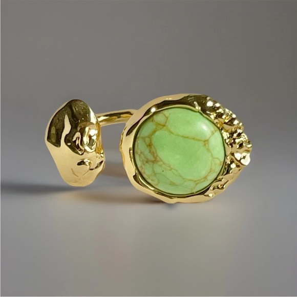 ALEXIS BITTAR Brut Green Turquoise Coin Layered Necklace & Matching Ring - Picture 1 of 6